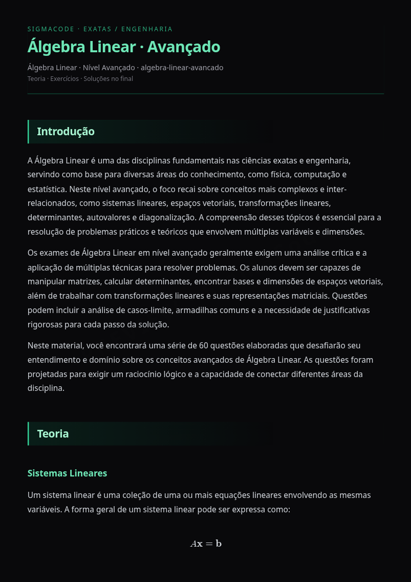 Preview página 1 — Álgebra Linear · Avançado