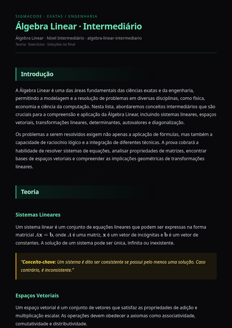 Preview página 1 — Álgebra Linear · Intermediário