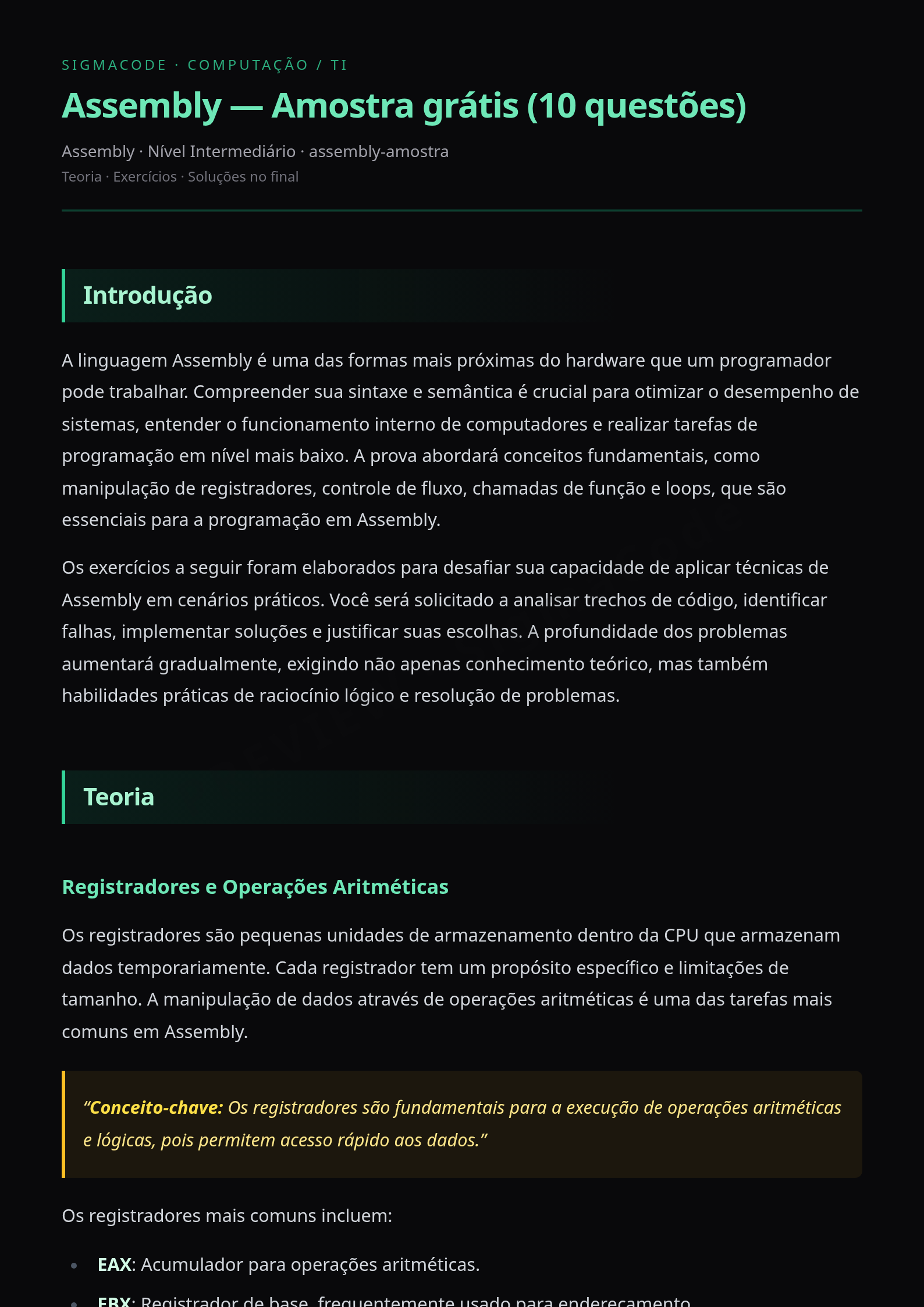 Preview página 1 — Assembly — Amostra grátis (10 questões)