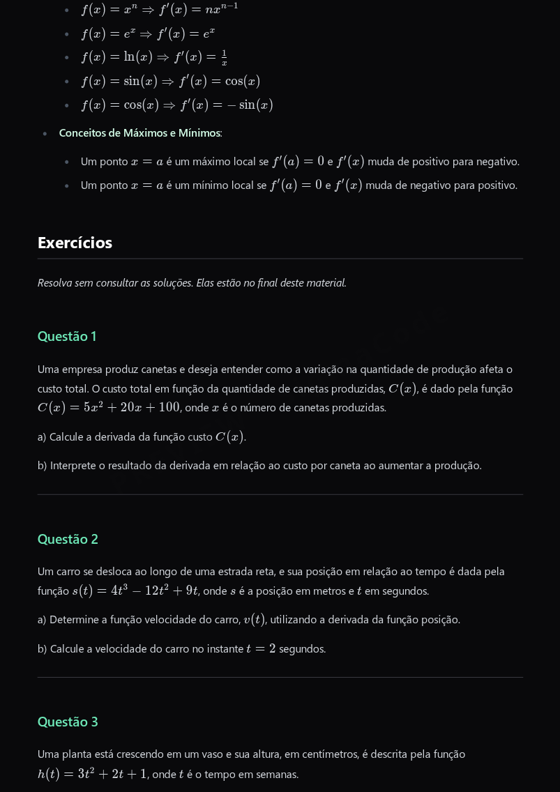 Preview página 2 — Cálculo I — Aplicações da Derivada · Básico