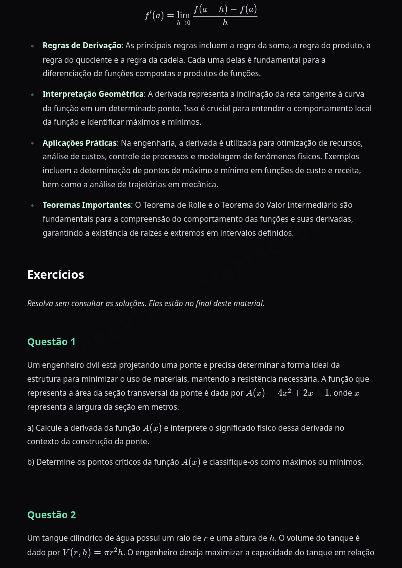 Preview página 2 — Cálculo I — Aplicações da Derivada · Intermediário