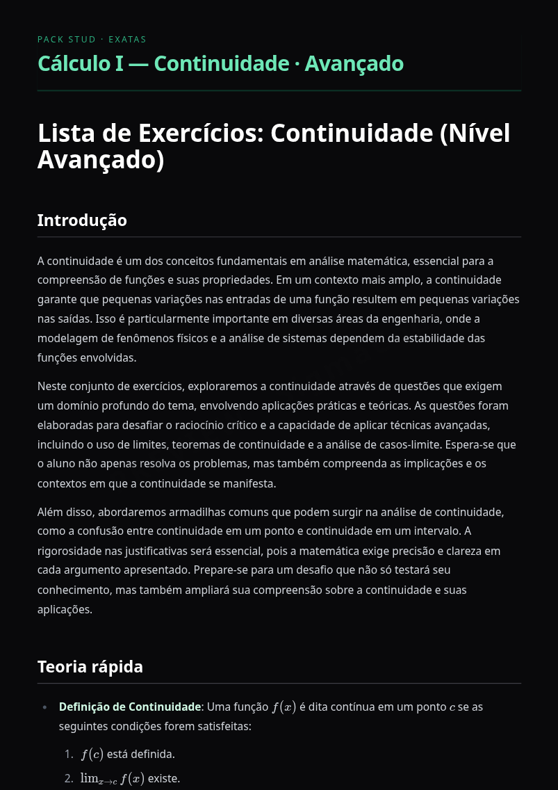 Preview página 1 — Cálculo I — Continuidade · Avançado
