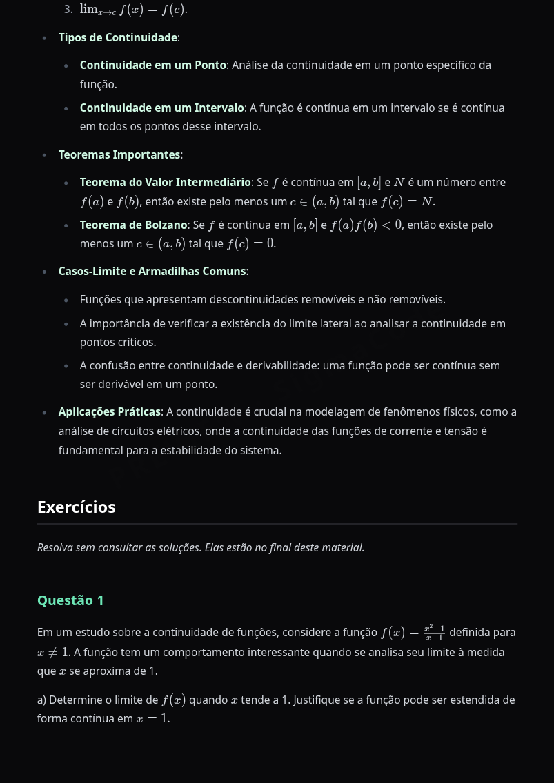 Preview página 2 — Cálculo I — Continuidade · Avançado