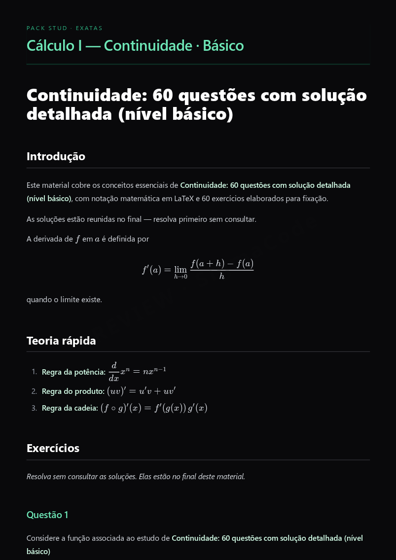 Preview página 1 — Cálculo I — Continuidade · Básico