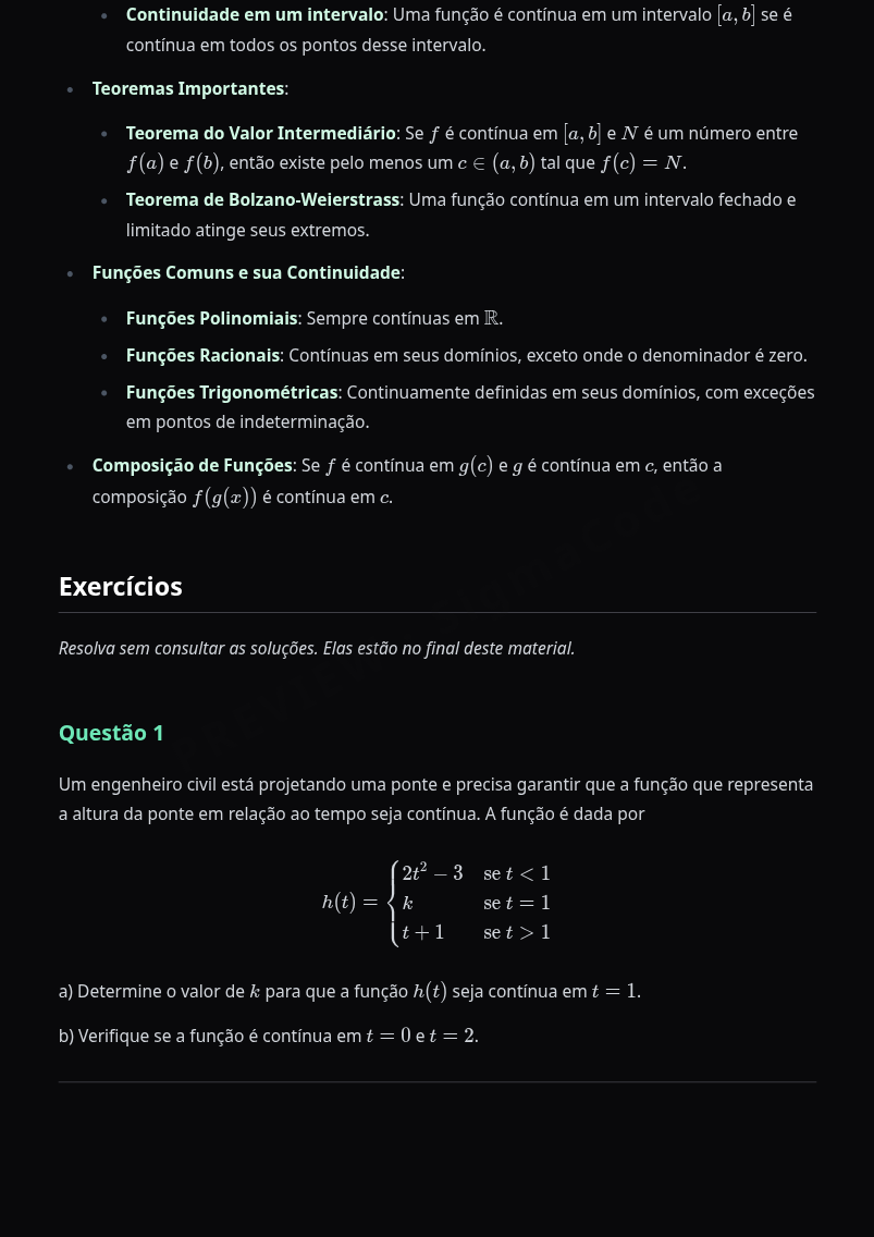 Preview página 2 — Cálculo I — Continuidade · Intermediário
