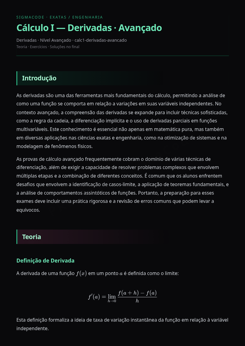 Preview página 1 — Cálculo I — Derivadas · Avançado