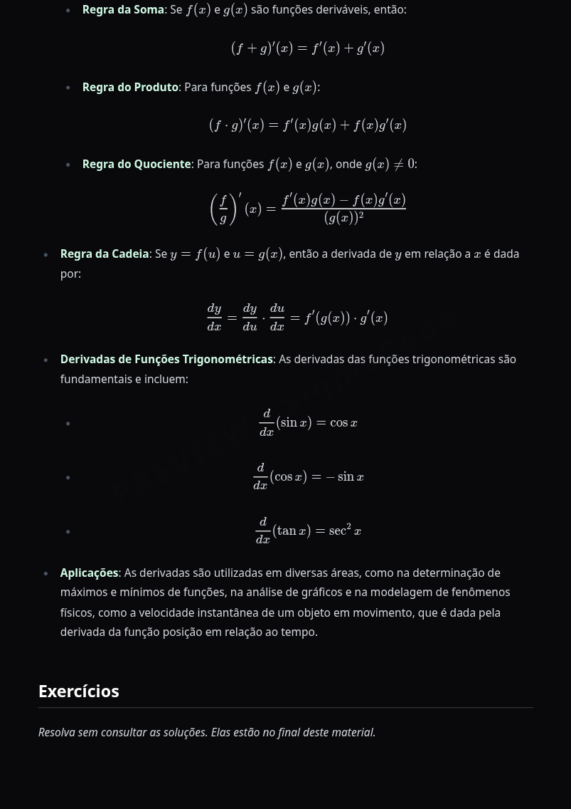 Preview página 2 — Cálculo I — Derivadas · Intermediário