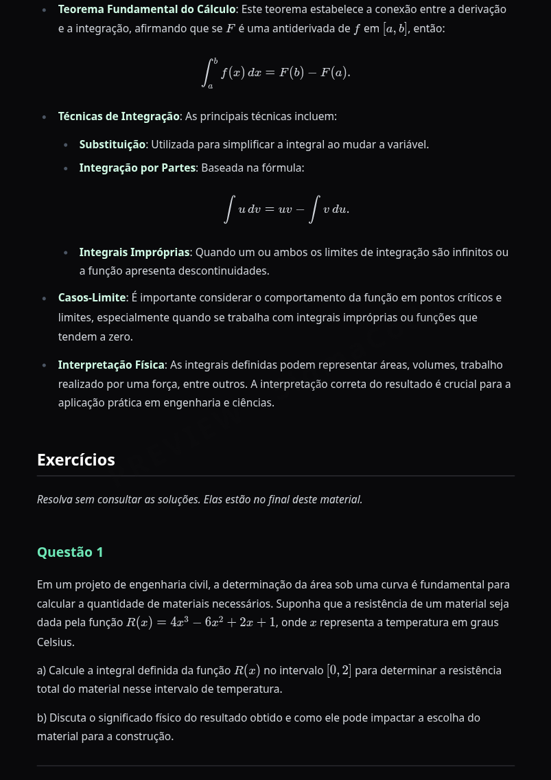 Preview página 2 — Cálculo I — Integrais Definidas · Avançado