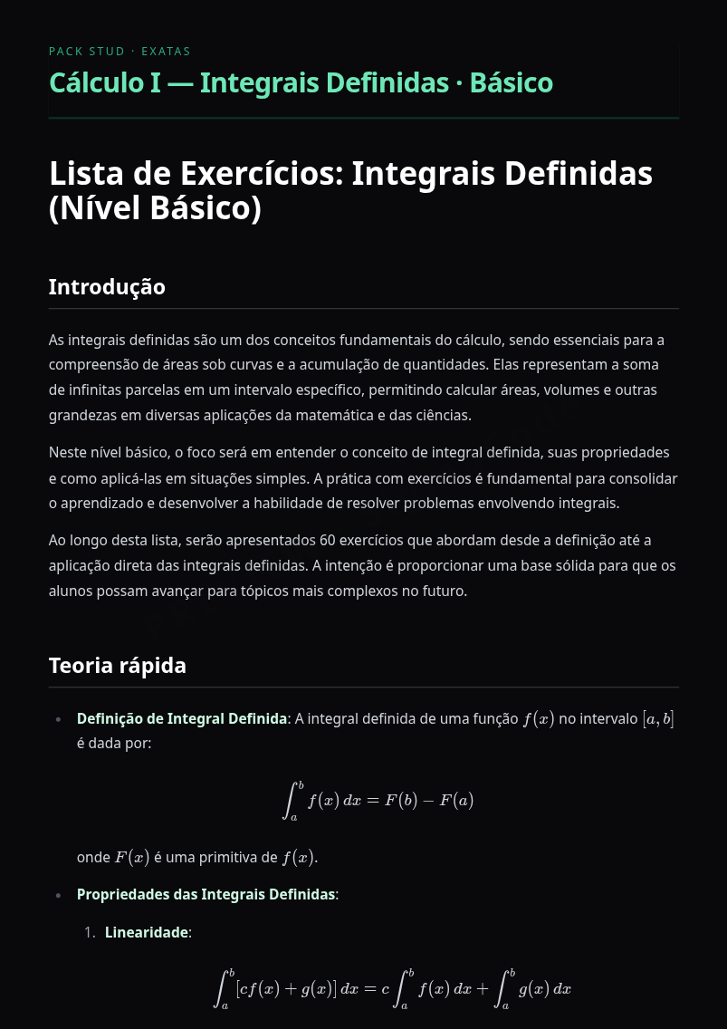 Preview página 1 — Cálculo I — Integrais Definidas · Básico