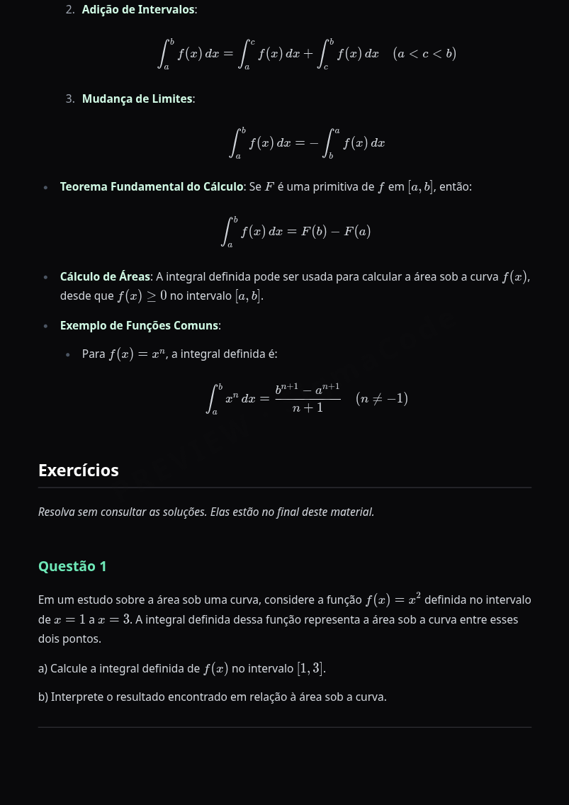 Preview página 2 — Cálculo I — Integrais Definidas · Básico