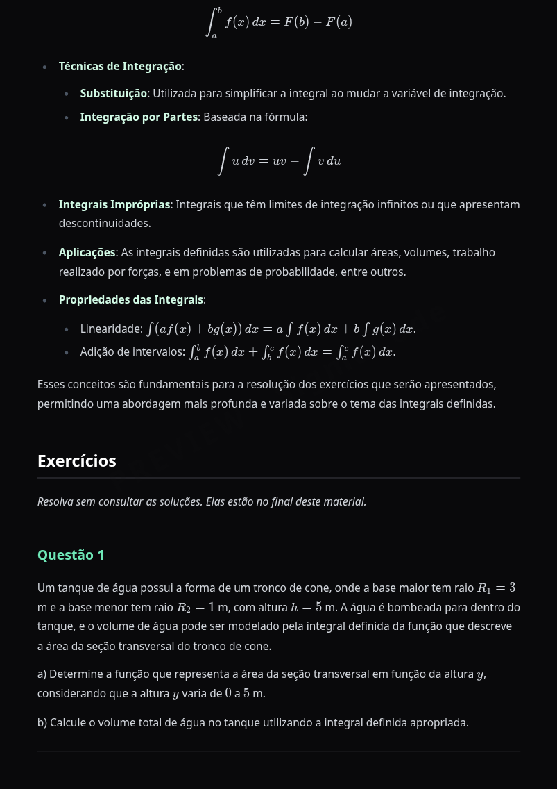 Preview página 2 — Cálculo I — Integrais Definidas · Intermediário
