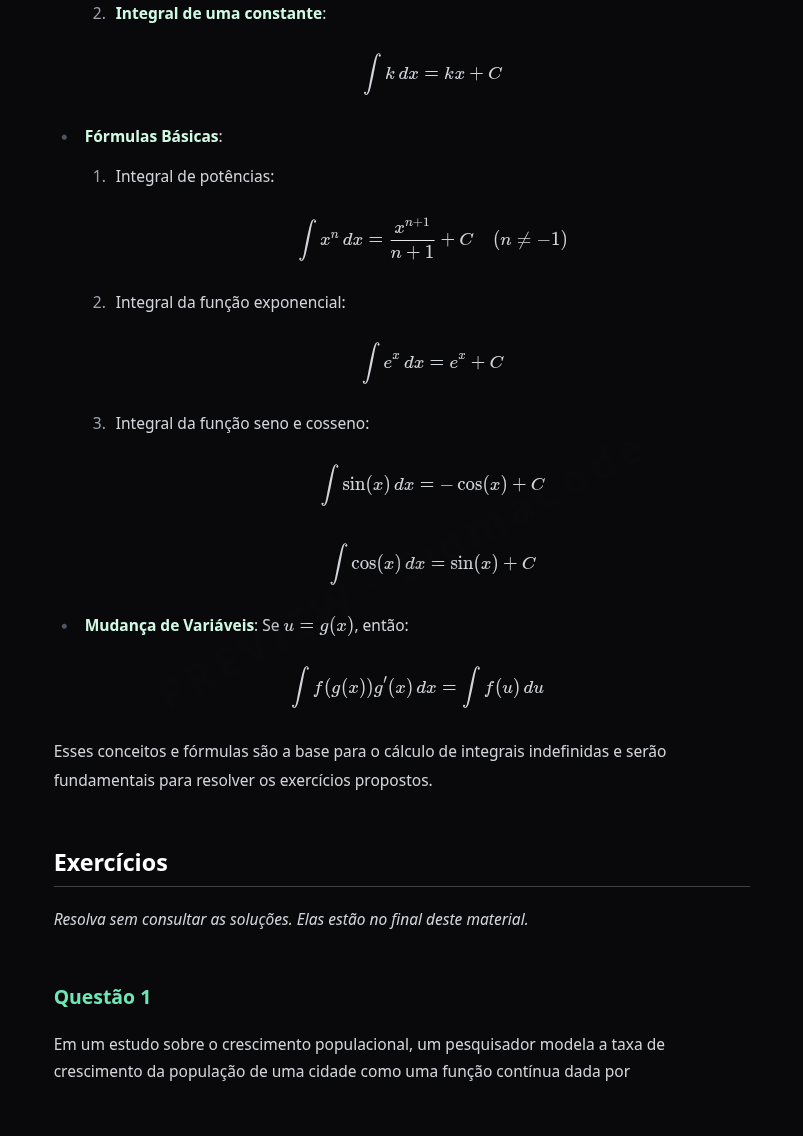 Preview página 2 — Cálculo I — Integrais Indefinidas · Básico