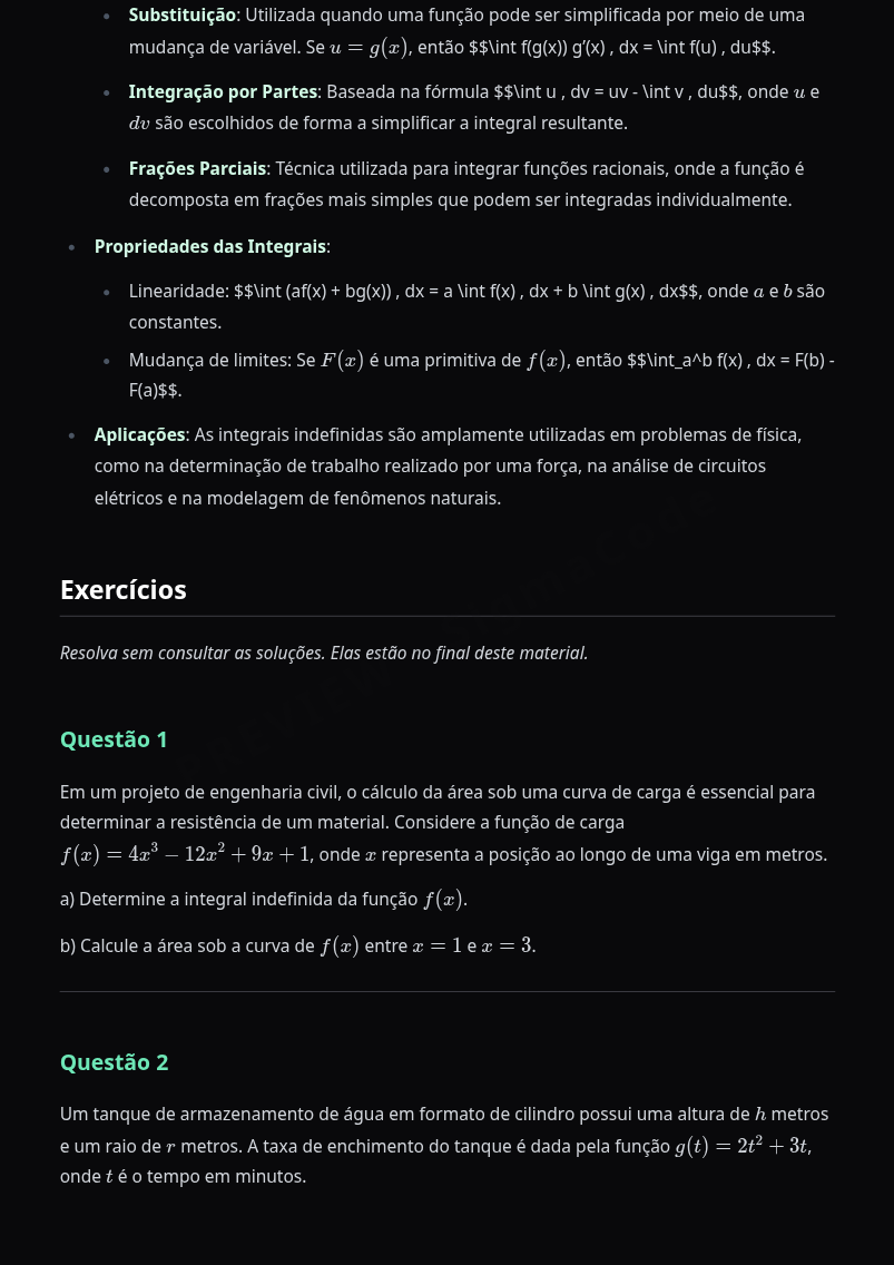 Preview página 2 — Cálculo I — Integrais Indefinidas · Intermediário