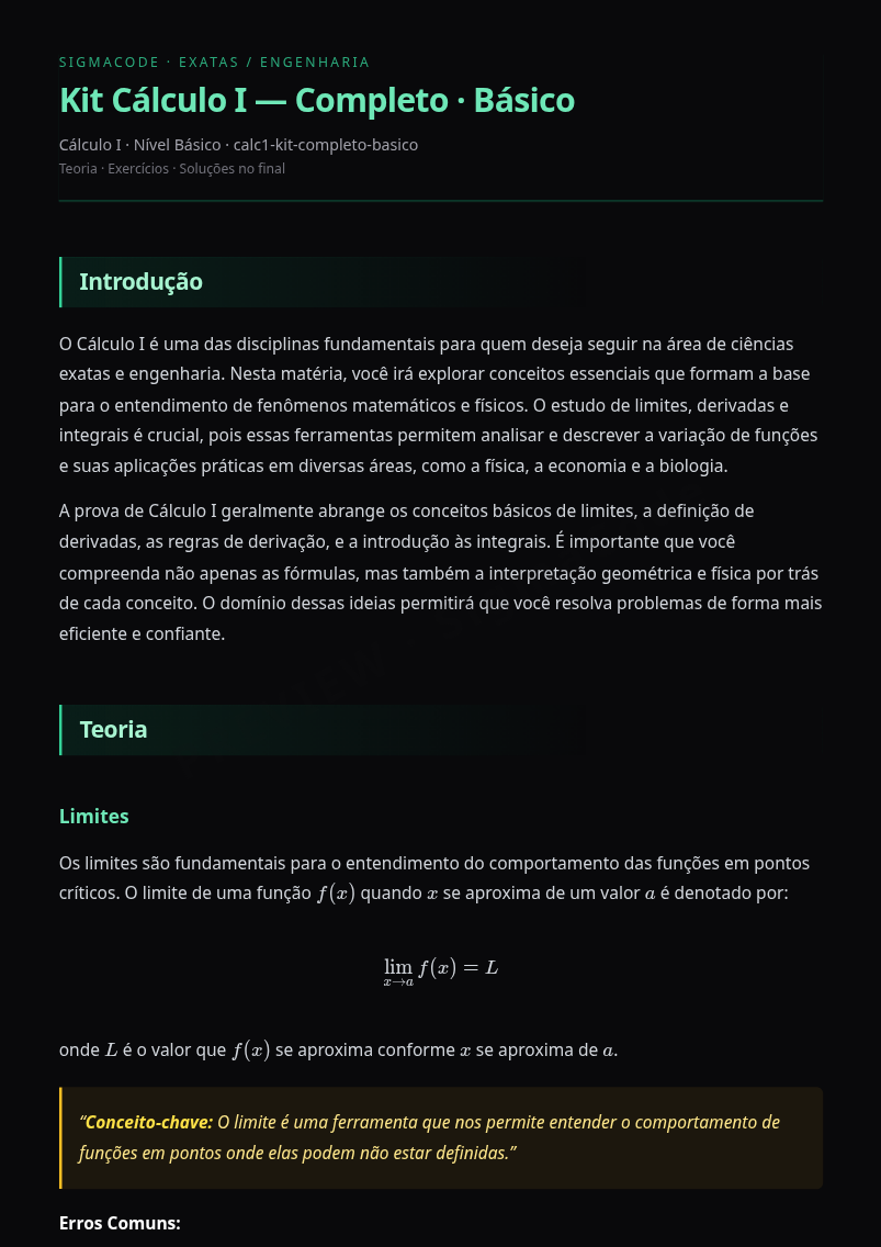 Preview página 1 — Kit Cálculo I — Completo · Básico
