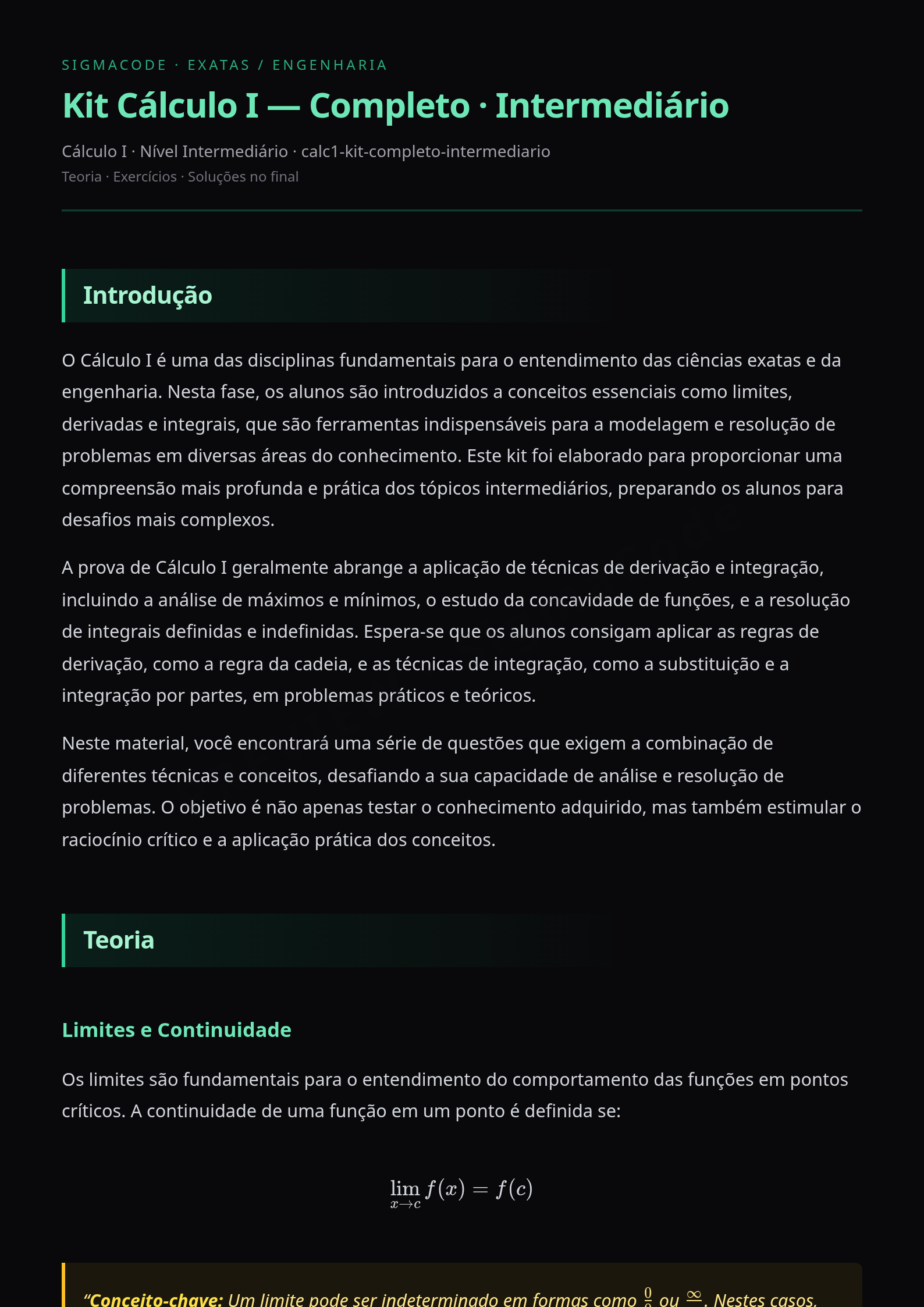 Preview página 1 — Kit Cálculo I — Completo · Intermediário