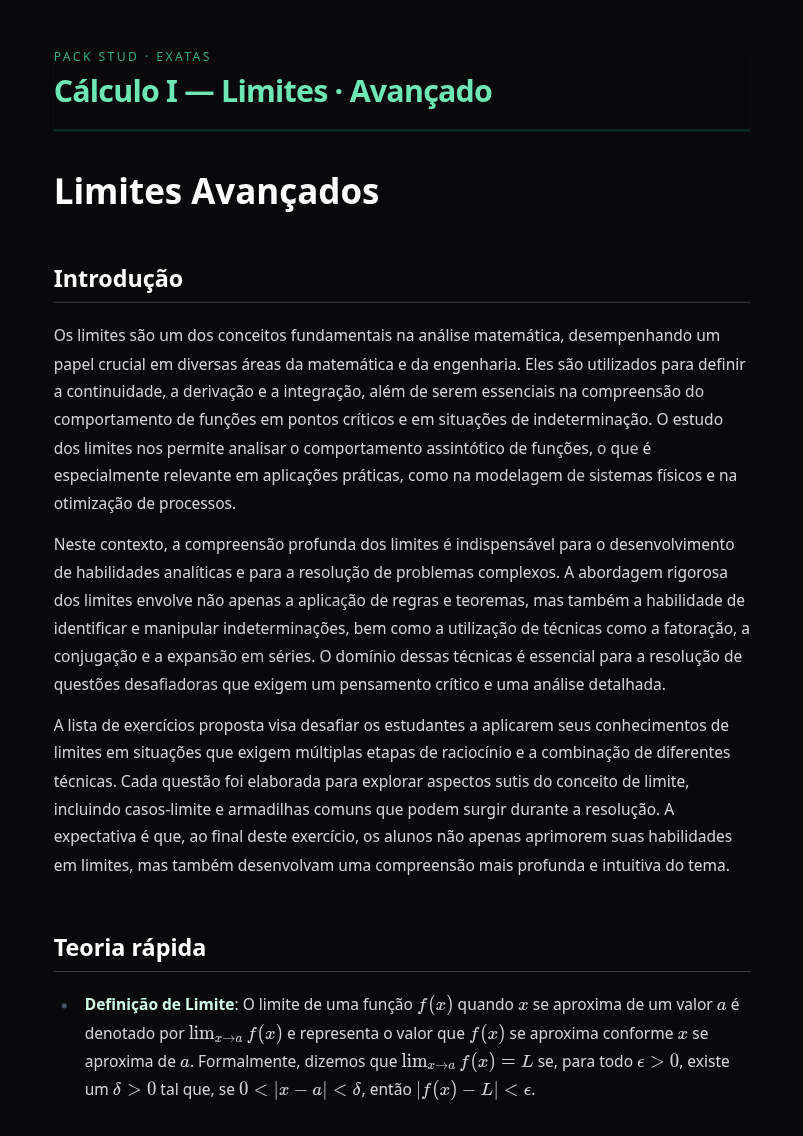 Preview página 1 — Cálculo I — Limites · Avançado