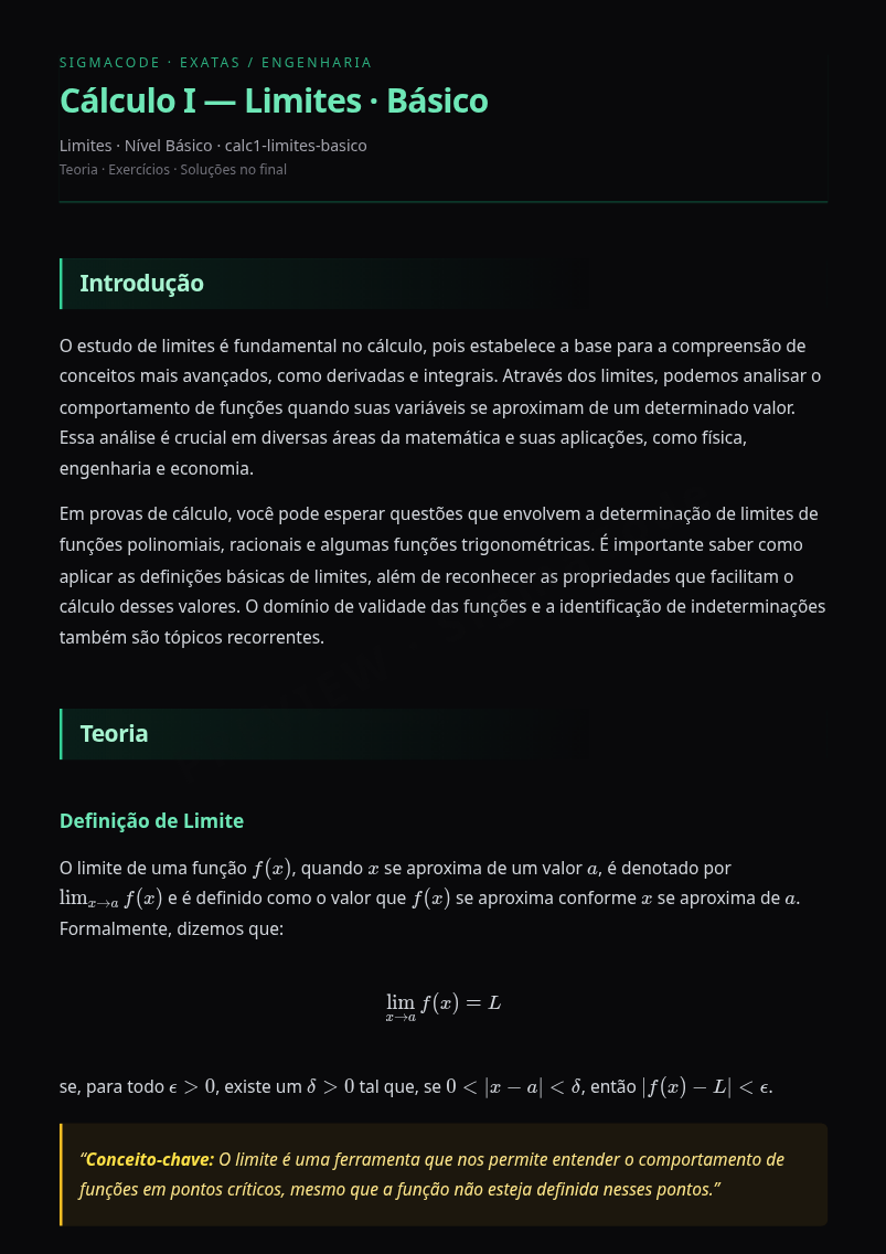 Preview página 1 — Cálculo I — Limites · Básico