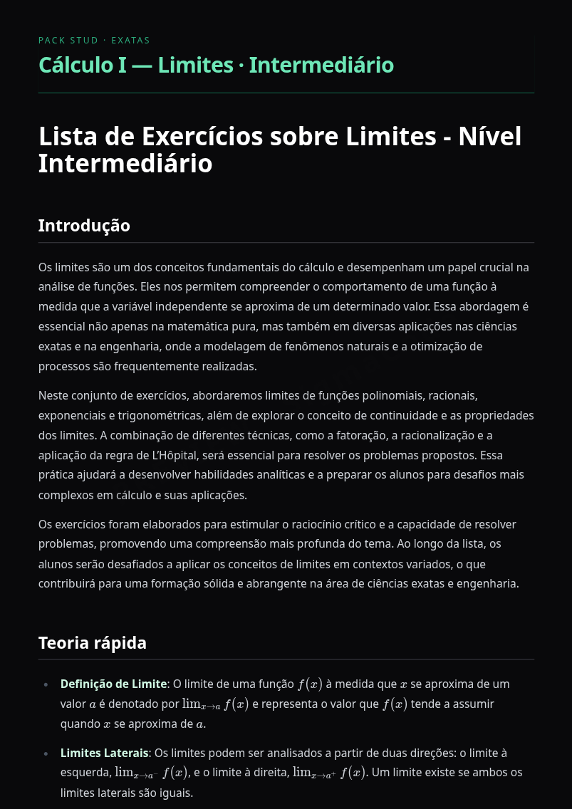 Preview página 1 — Cálculo I — Limites · Intermediário