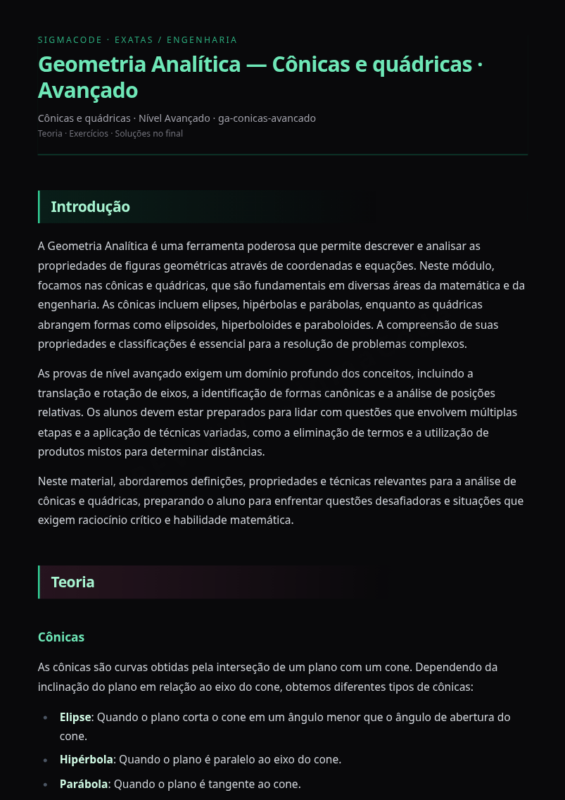 Preview página 1 — Geometria Analítica — Cônicas e quádricas · Avançado