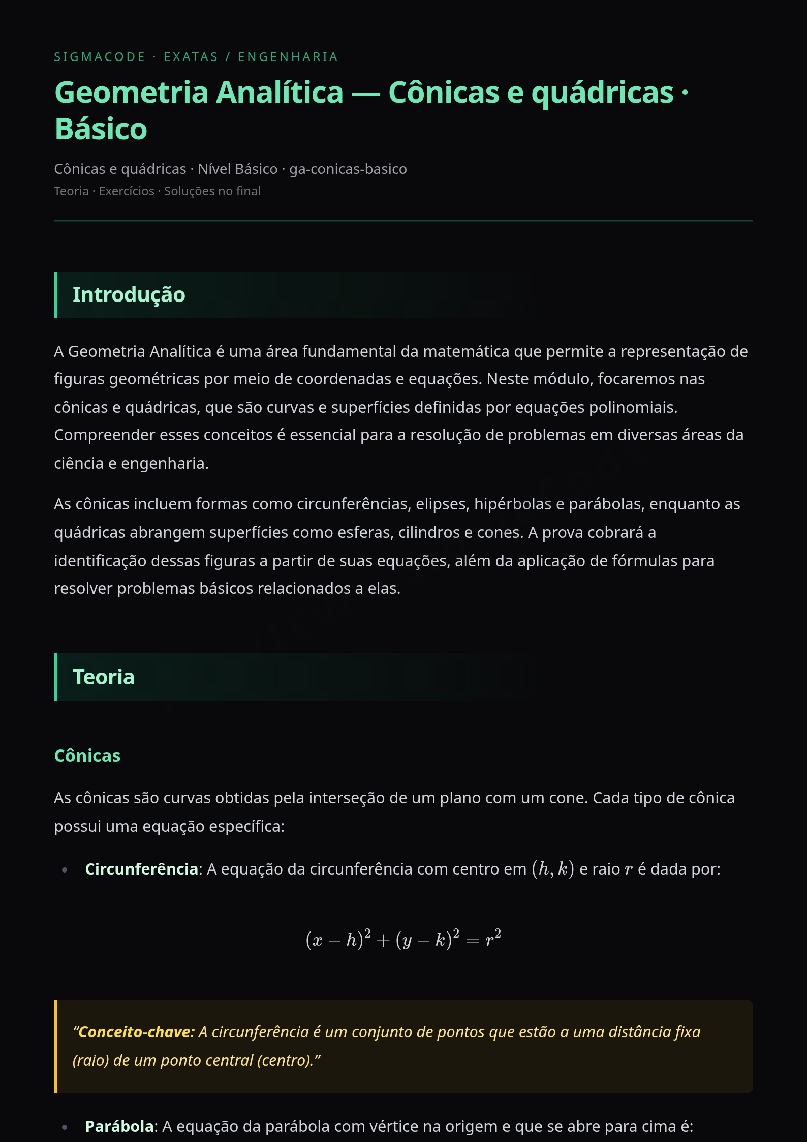 Preview página 1 — Geometria Analítica — Cônicas e quádricas · Básico