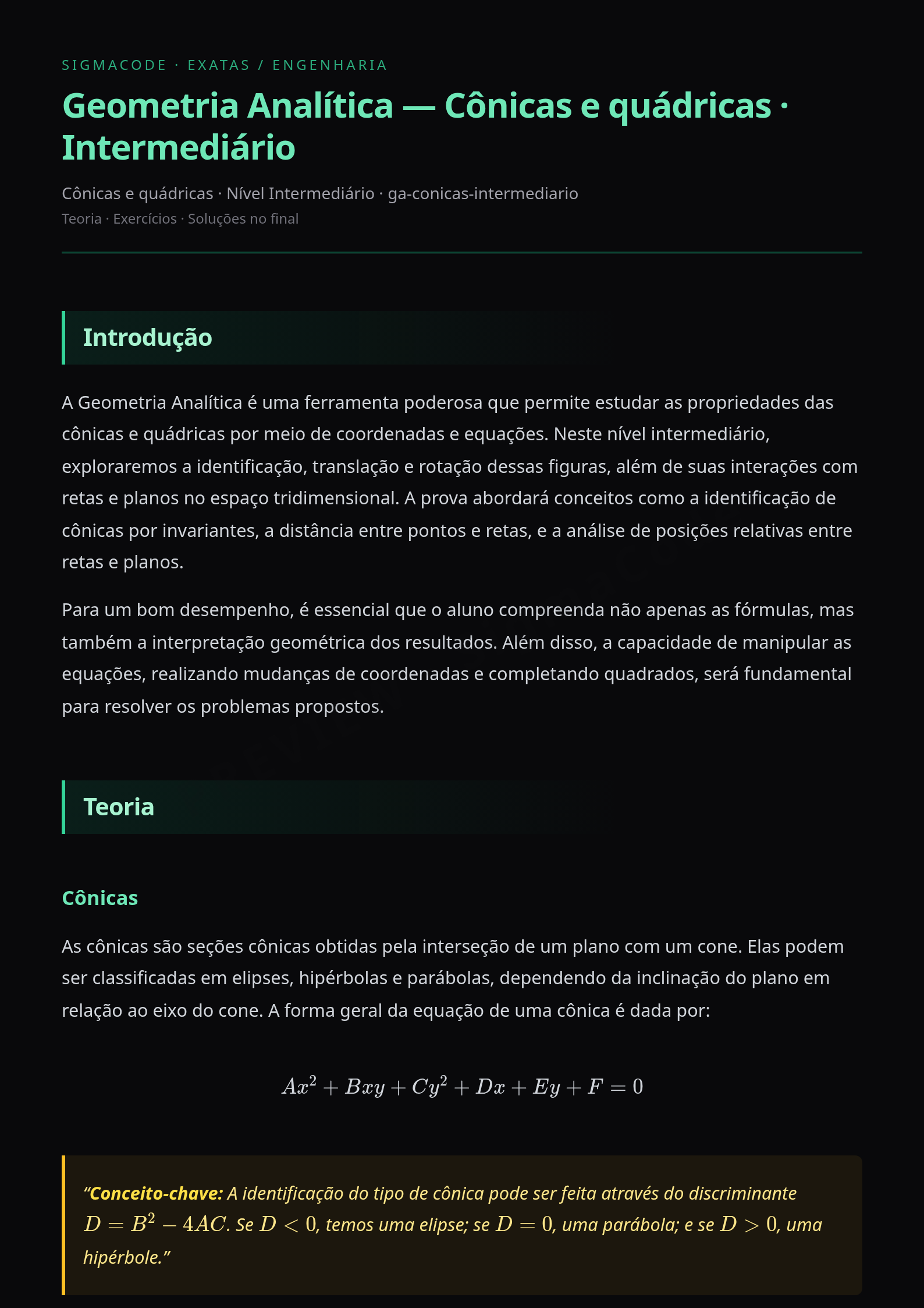 Preview página 1 — Geometria Analítica — Cônicas e quádricas · Intermediário