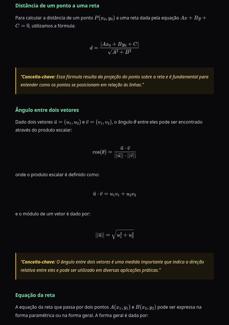 Preview página 2 — Geometria Analítica — Distâncias, ângulos e posições · Básico