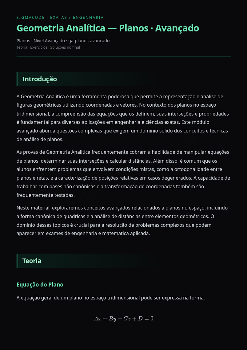 Preview página 1 — Geometria Analítica — Planos · Avançado