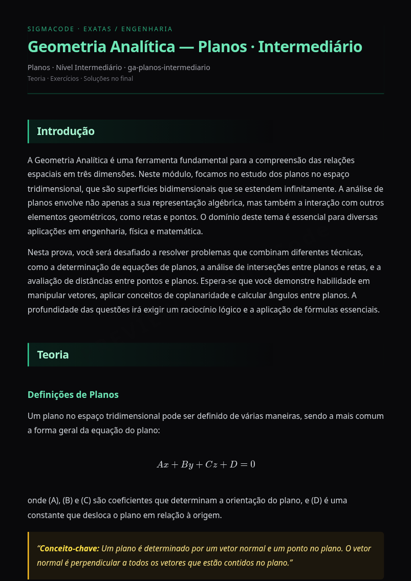 Preview página 1 — Geometria Analítica — Planos · Intermediário