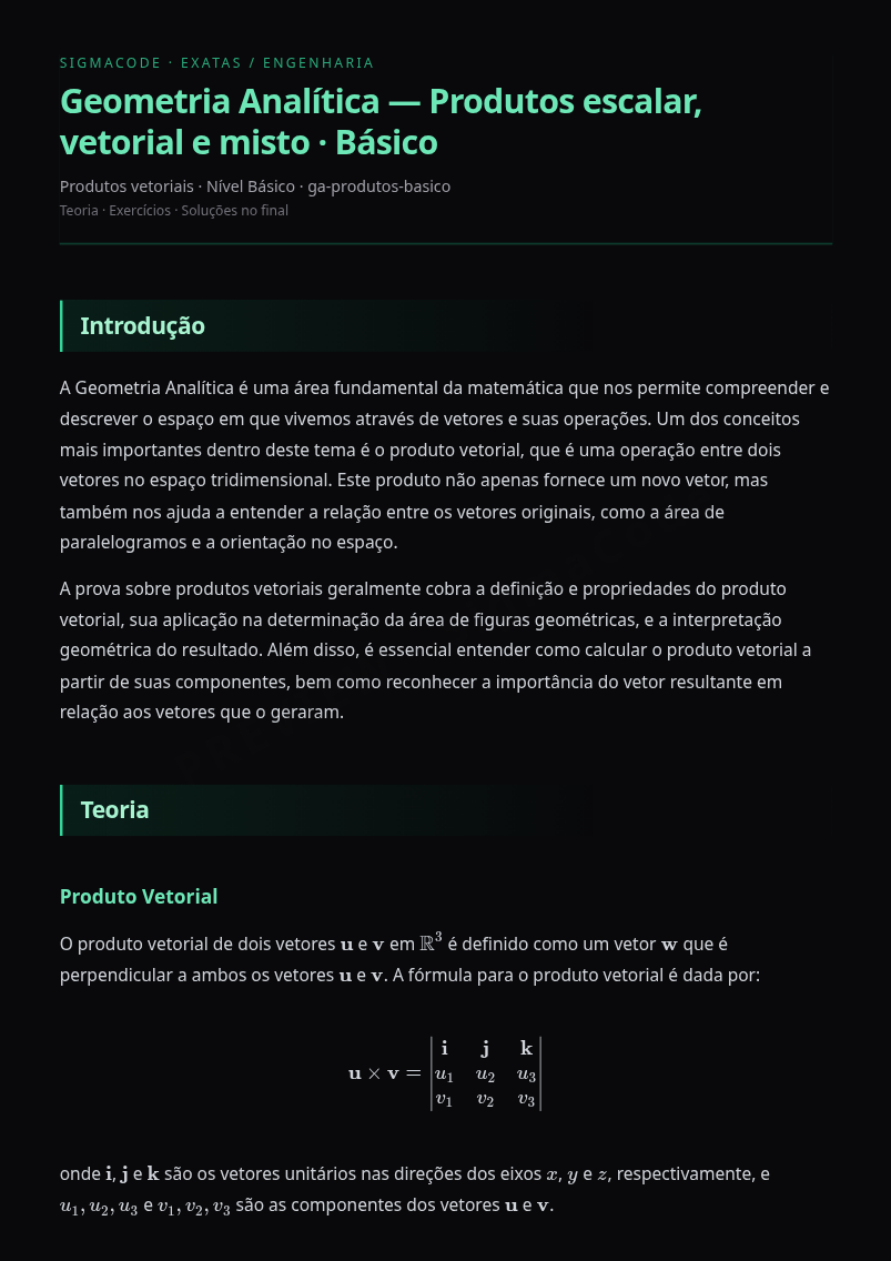 Preview página 1 — Geometria Analítica — Produtos escalar, vetorial e misto · Básico