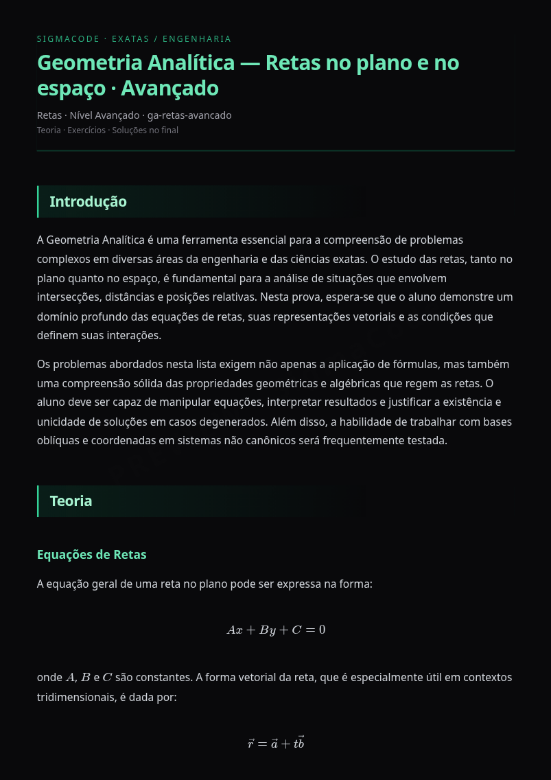 Preview página 1 — Geometria Analítica — Retas no plano e no espaço · Avançado