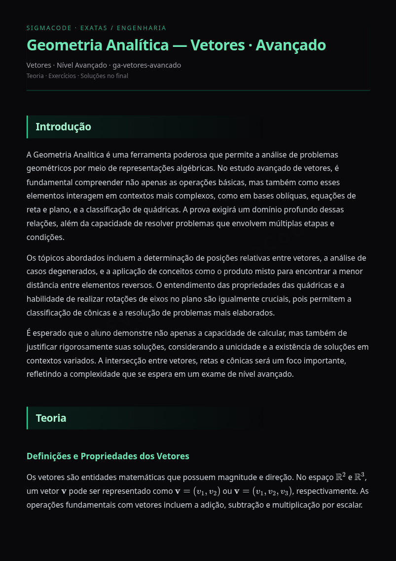 Preview página 1 — Geometria Analítica — Vetores · Avançado