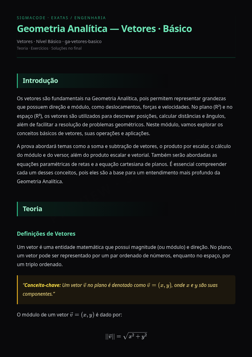 Preview página 1 — Geometria Analítica — Vetores · Básico