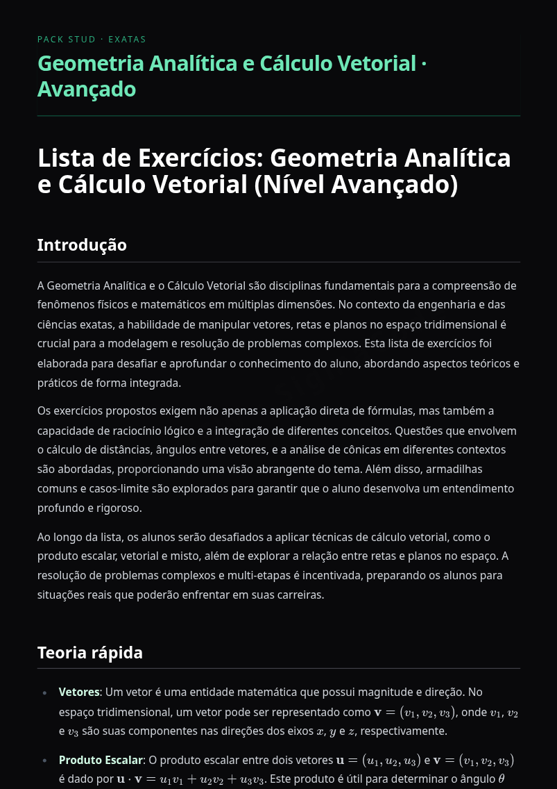 Preview página 1 — Kit Geometria Analítica — Completo · Avançado