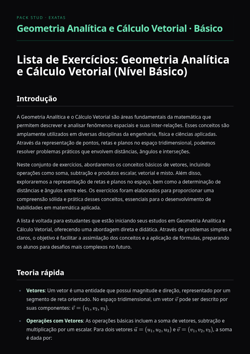 Preview página 1 — Kit Geometria Analítica — Completo · Básico