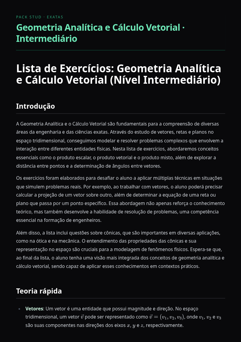 Preview página 1 — Kit Geometria Analítica — Completo · Intermediário